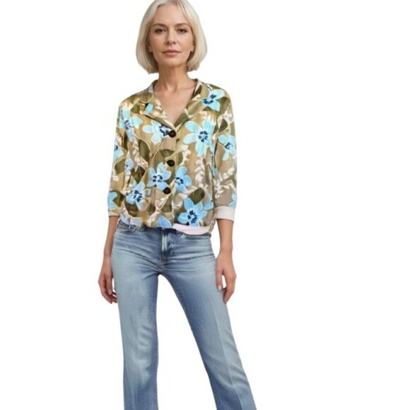 Liz Claiborne Casual Jacket Floral Olive and Blue Button-Down in Size Med - Picture 2 of 5